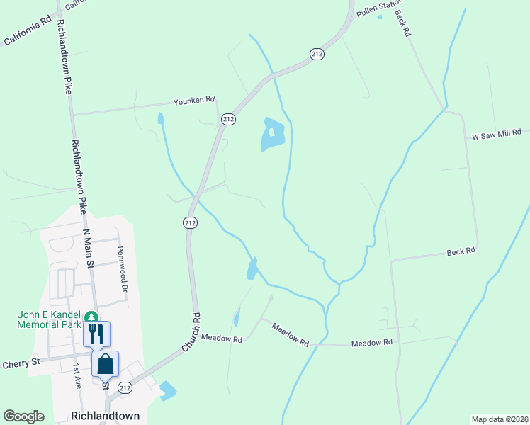 map of restaurants, bars, coffee shops, grocery stores, and more near 405 Church Road in Richlandtown