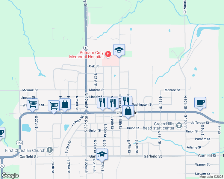 map of restaurants, bars, coffee shops, grocery stores, and more near 401 North 19th Street in Unionville