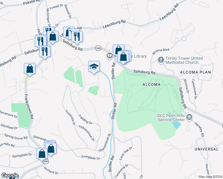 map of restaurants, bars, coffee shops, grocery stores, and more near 943 Stotler Road in Pittsburgh