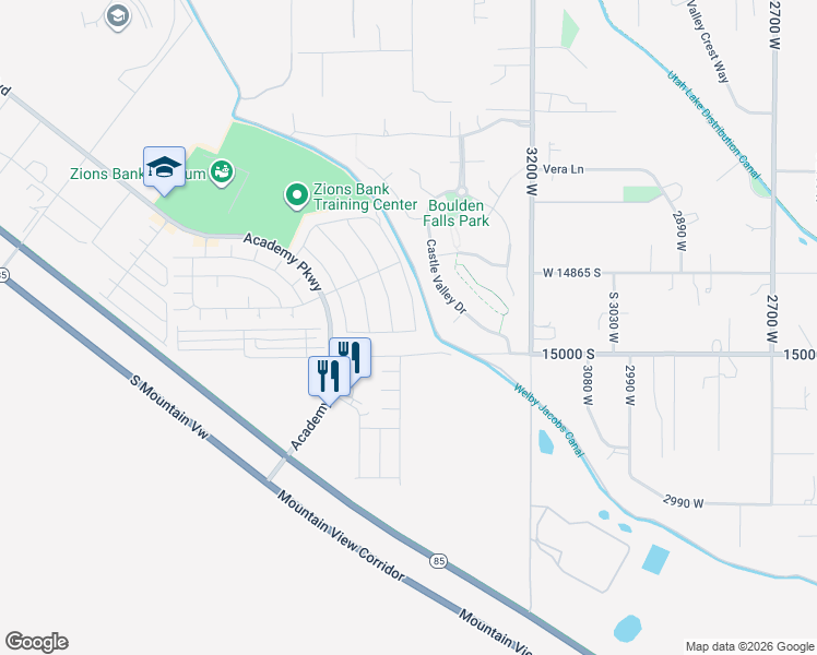 map of restaurants, bars, coffee shops, grocery stores, and more near 3402 15000 South in Herriman