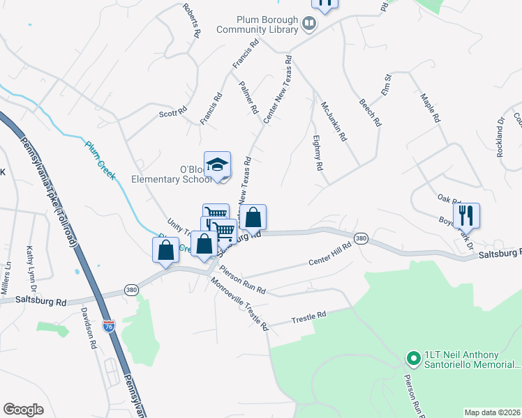 map of restaurants, bars, coffee shops, grocery stores, and more near 7943 Saltsburg Road in Pittsburgh