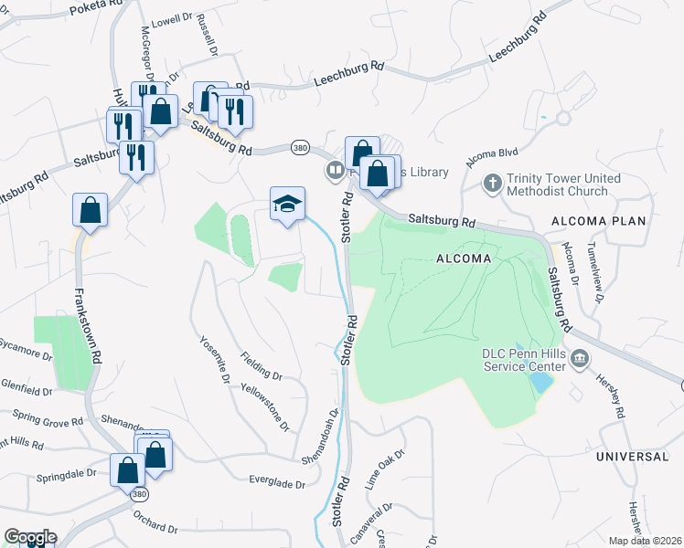 map of restaurants, bars, coffee shops, grocery stores, and more near 943 Stotler Road in Pittsburgh