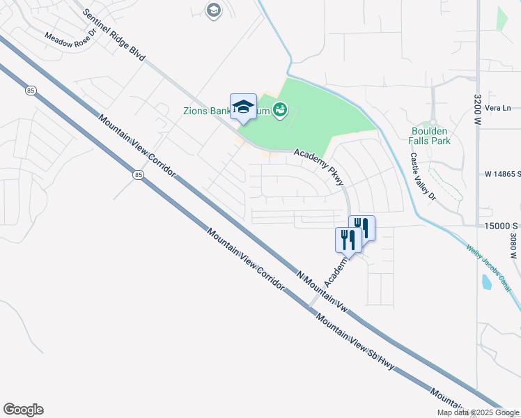 map of restaurants, bars, coffee shops, grocery stores, and more near 14974 Soft Whisper Way in Herriman