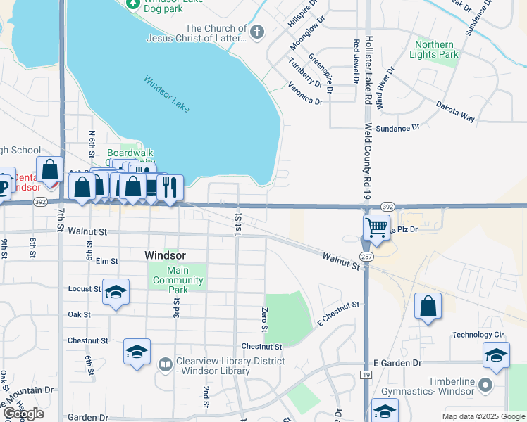 map of restaurants, bars, coffee shops, grocery stores, and more near 1 Main Street in Windsor