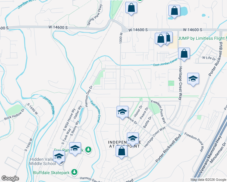 map of restaurants, bars, coffee shops, grocery stores, and more near 1029 Coyote Gulch Way in Bluffdale