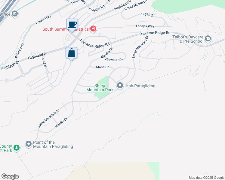 map of restaurants, bars, coffee shops, grocery stores, and more near 413 Steep Mountain Drive in Draper