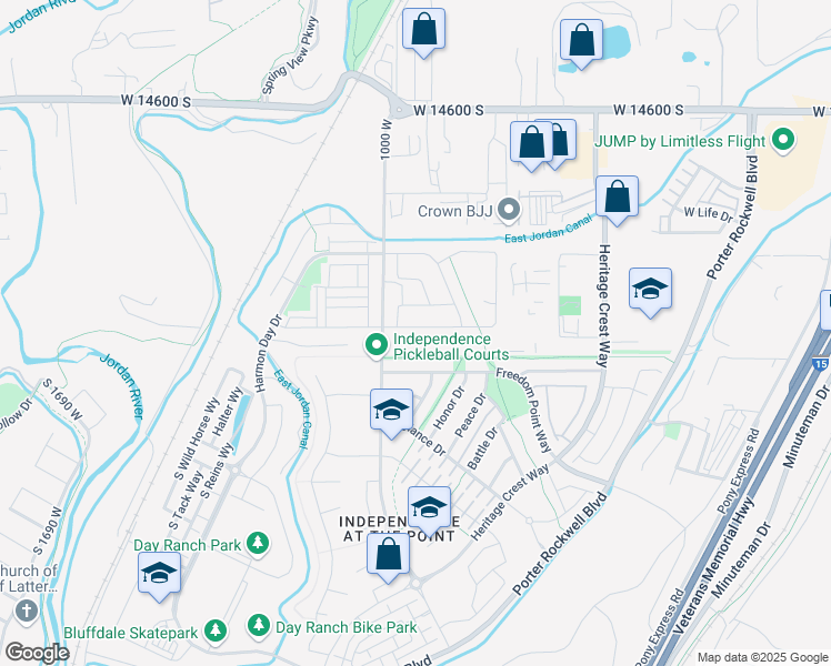 map of restaurants, bars, coffee shops, grocery stores, and more near 957 West Mckenna Road in Bluffdale