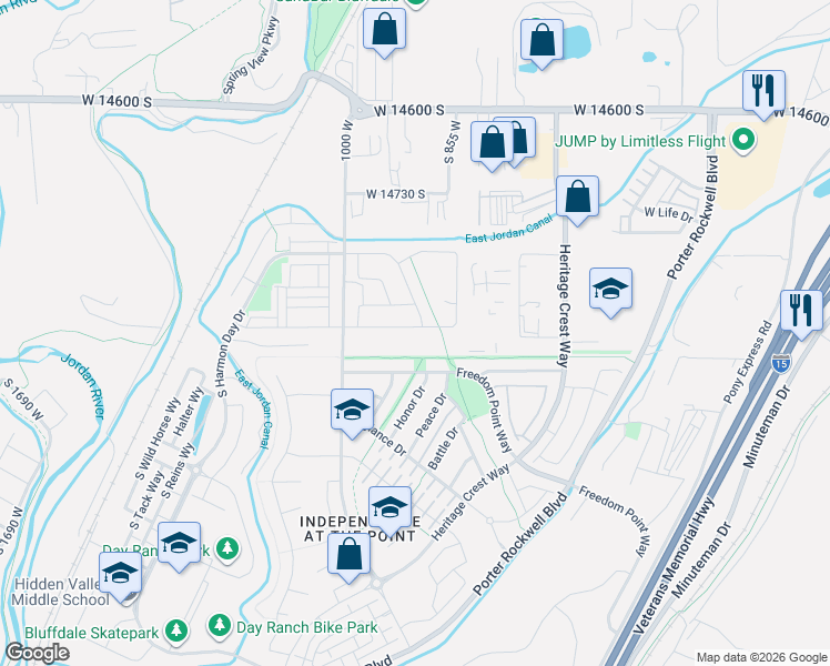 map of restaurants, bars, coffee shops, grocery stores, and more near 915 West Mckenna Road in Bluffdale