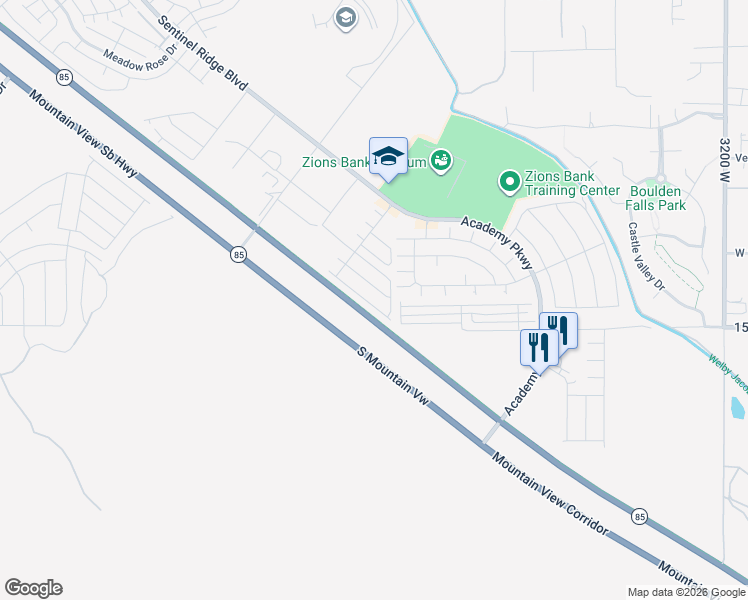 map of restaurants, bars, coffee shops, grocery stores, and more near 14962 South Lost Miner Lane in Herriman
