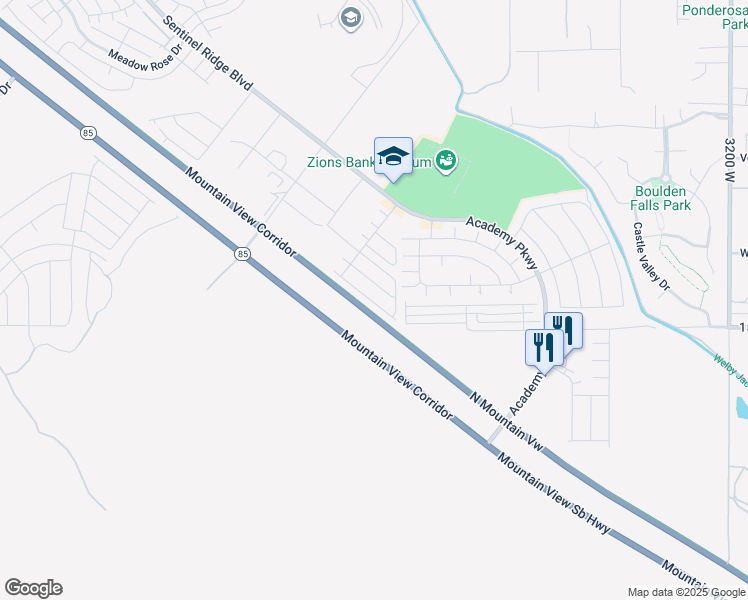 map of restaurants, bars, coffee shops, grocery stores, and more near 14962 South Lost Miner Lane in Herriman