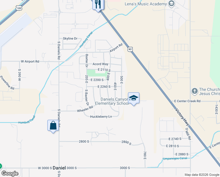 map of restaurants, bars, coffee shops, grocery stores, and more near 2340 450 East in Heber City