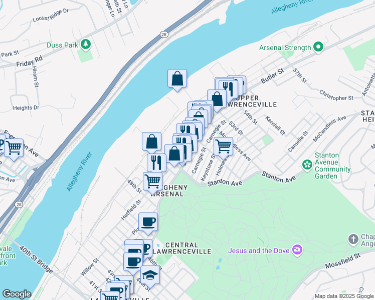 map of restaurants, bars, coffee shops, grocery stores, and more near 5145 Butler Street in Pittsburgh