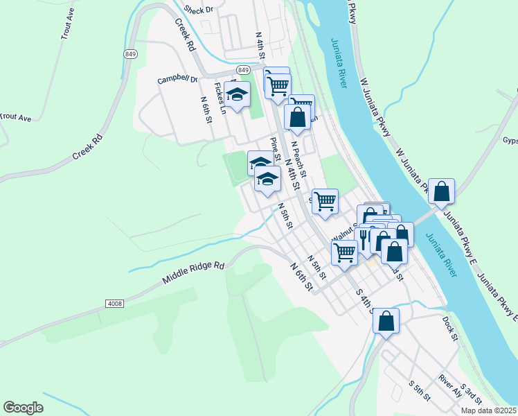 map of restaurants, bars, coffee shops, grocery stores, and more near 300 North 6th Street in Newport