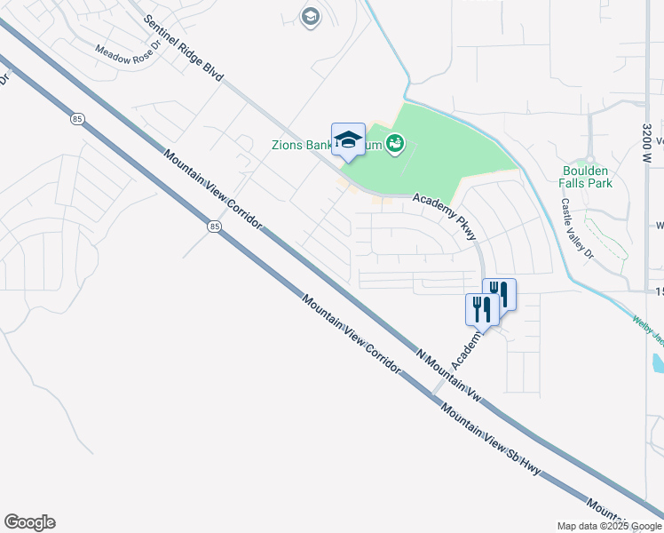 map of restaurants, bars, coffee shops, grocery stores, and more near 14949 South Lost Miner Lane in Herriman