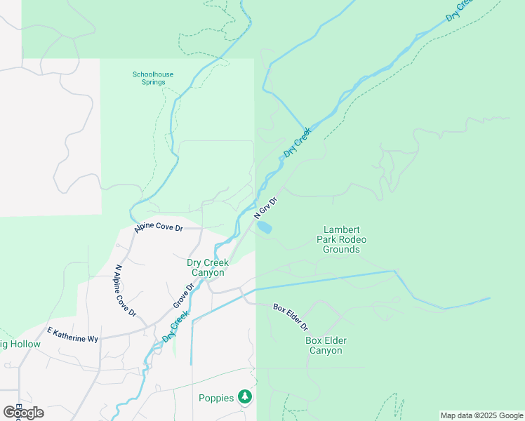 map of restaurants, bars, coffee shops, grocery stores, and more near North Grove Drive in Alpine