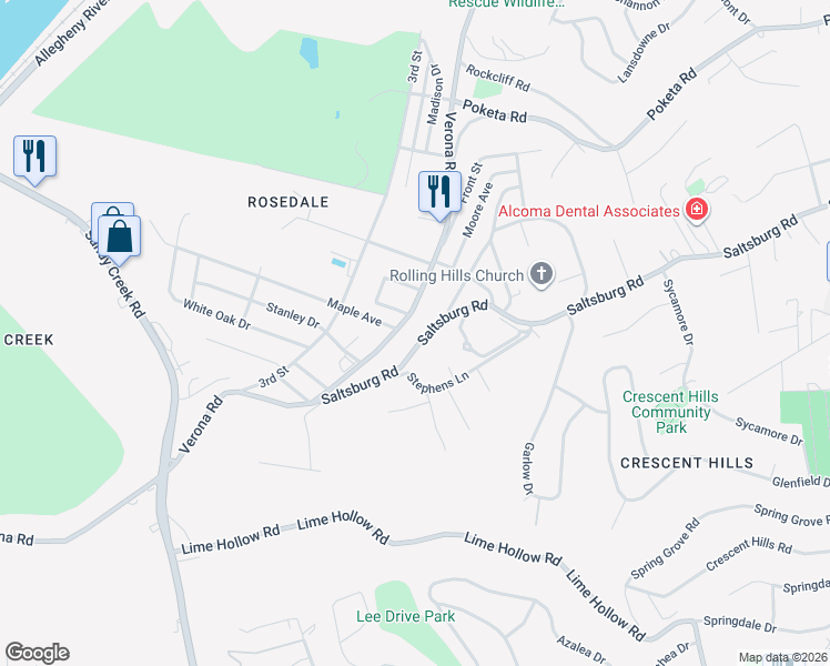 map of restaurants, bars, coffee shops, grocery stores, and more near 5222 Verona Road in Verona