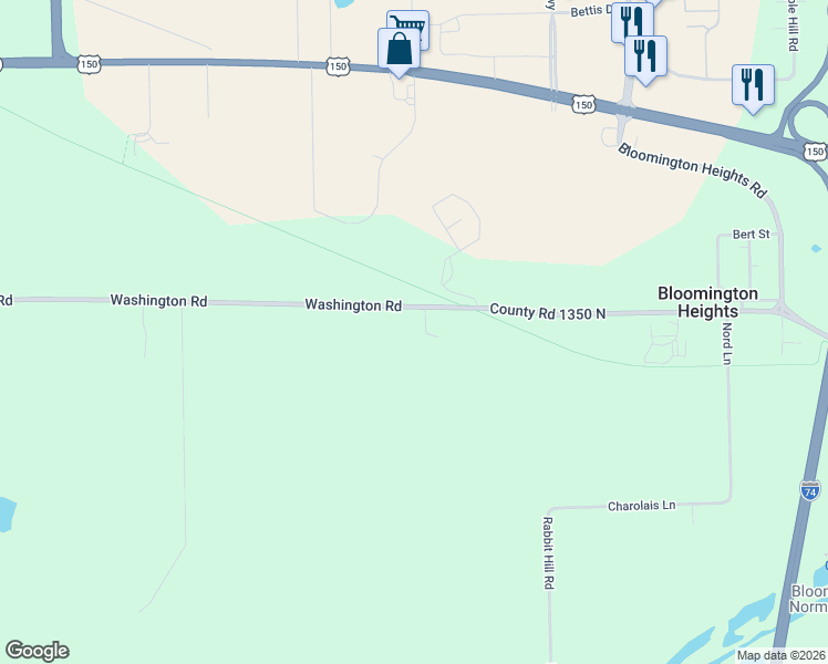 map of restaurants, bars, coffee shops, grocery stores, and more near 3 East Washington Street in Bloomington