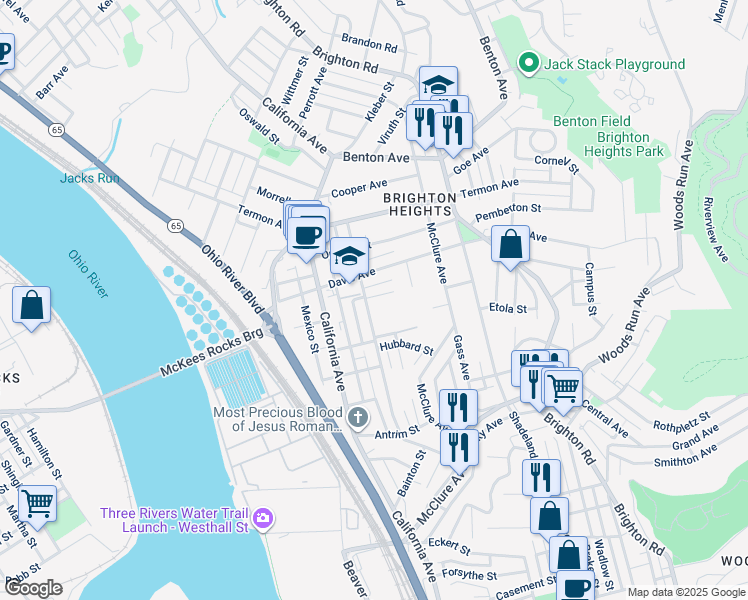 map of restaurants, bars, coffee shops, grocery stores, and more near 3502 Fleming Avenue in Pittsburgh