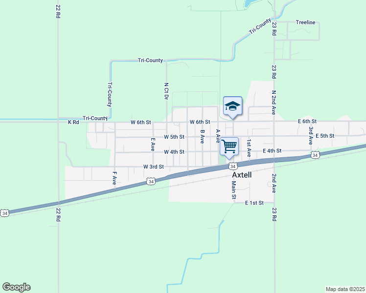 map of restaurants, bars, coffee shops, grocery stores, and more near 304 North C Avenue in Axtell