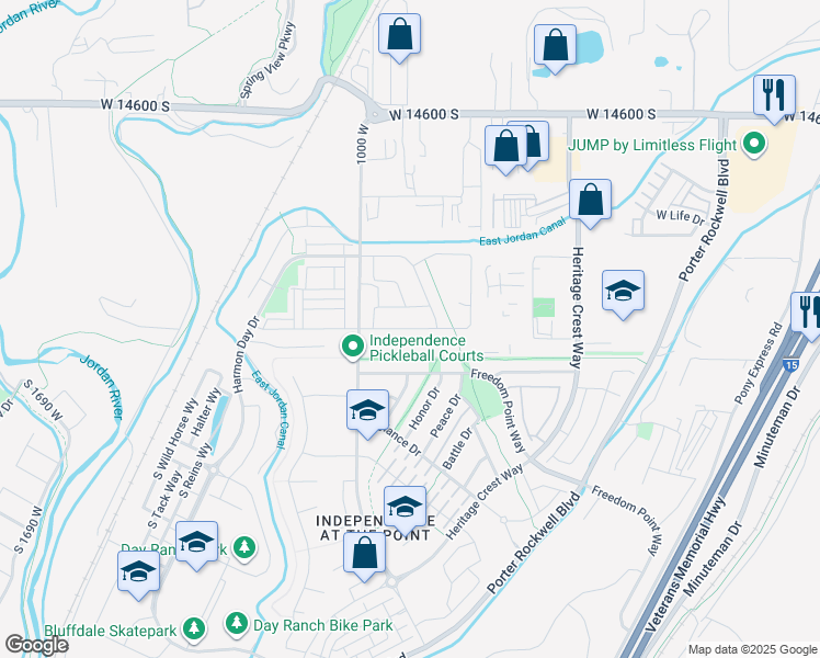 map of restaurants, bars, coffee shops, grocery stores, and more near West Mckenna Road in Bluffdale