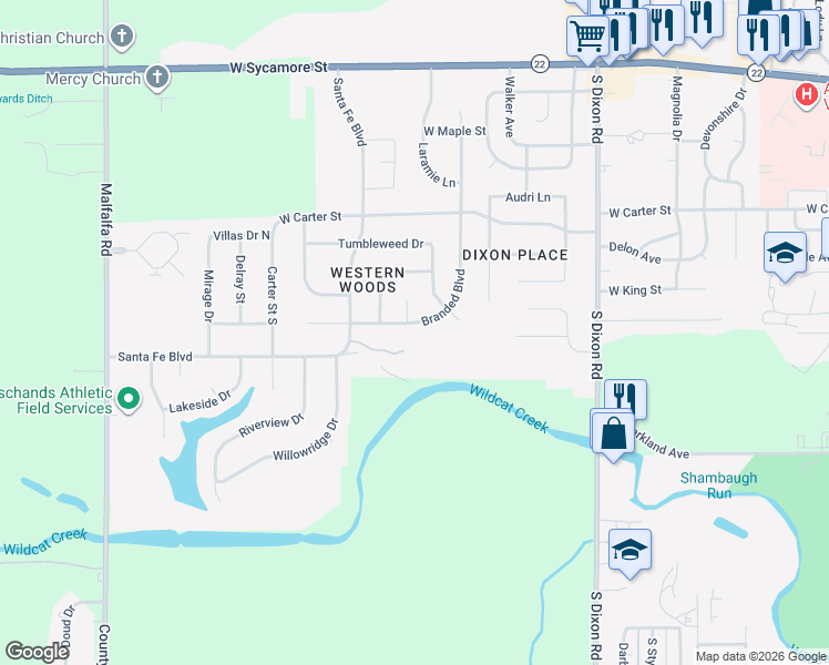 map of restaurants, bars, coffee shops, grocery stores, and more near 522 Long Branch Court in Kokomo