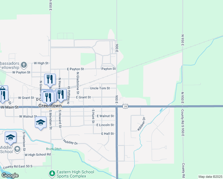 map of restaurants, bars, coffee shops, grocery stores, and more near Covalt Street in Greentown