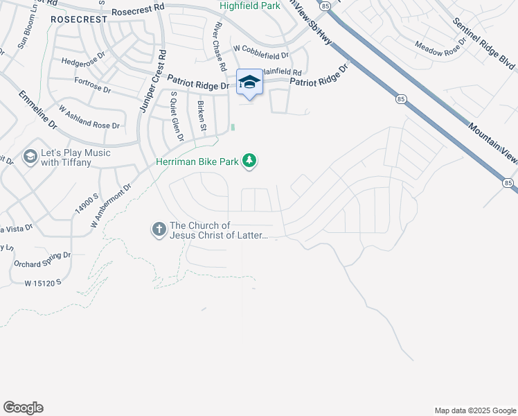 map of restaurants, bars, coffee shops, grocery stores, and more near 14933 Fawley Lane in Herriman