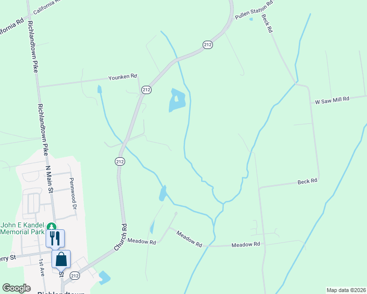map of restaurants, bars, coffee shops, grocery stores, and more near 405 Church Road in Richlandtown