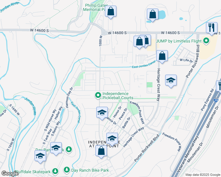 map of restaurants, bars, coffee shops, grocery stores, and more near 950 West Mckenna Road in Bluffdale