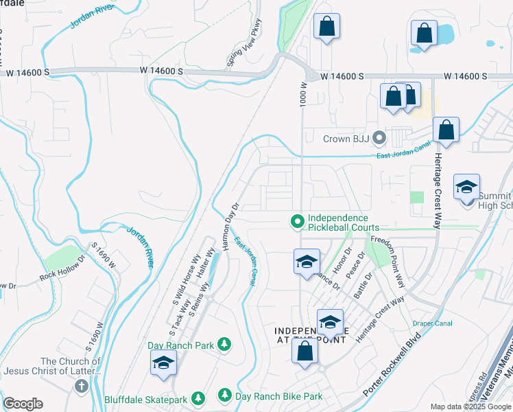 map of restaurants, bars, coffee shops, grocery stores, and more near 14911 South Thunder Horse Lane in Bluffdale