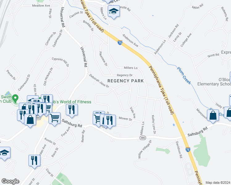 map of restaurants, bars, coffee shops, grocery stores, and more near 502 Crestview Drive in Pittsburgh