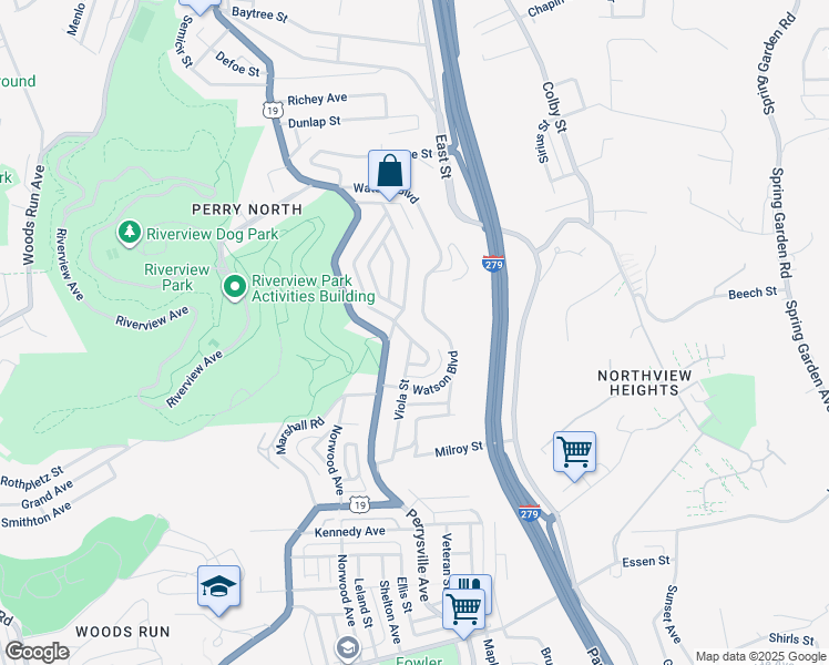 map of restaurants, bars, coffee shops, grocery stores, and more near 108 Watson Boulevard in Pittsburgh