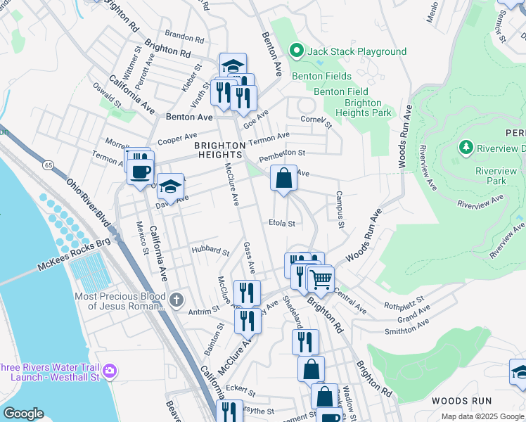 map of restaurants, bars, coffee shops, grocery stores, and more near 3538 Shadeland Avenue in Pittsburgh