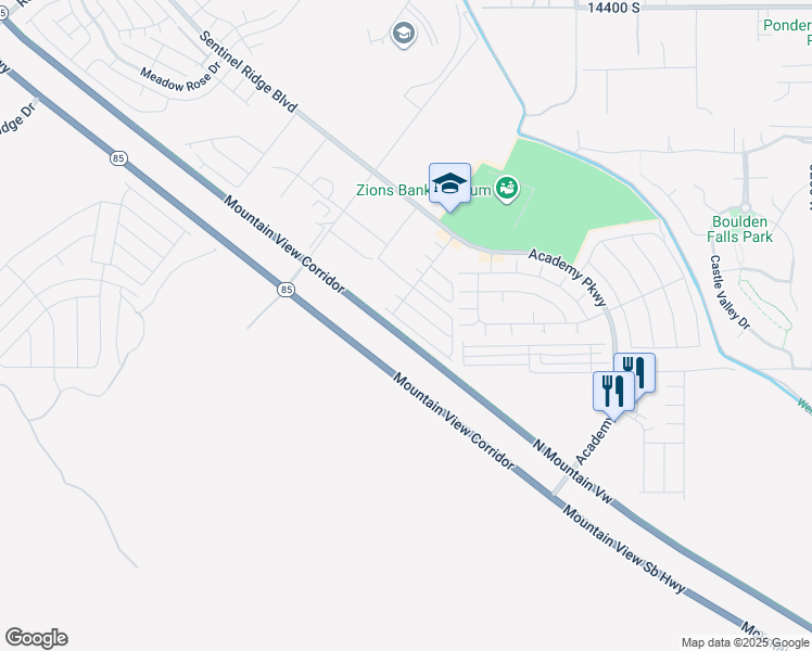 map of restaurants, bars, coffee shops, grocery stores, and more near Lost Miner Lane in Herriman