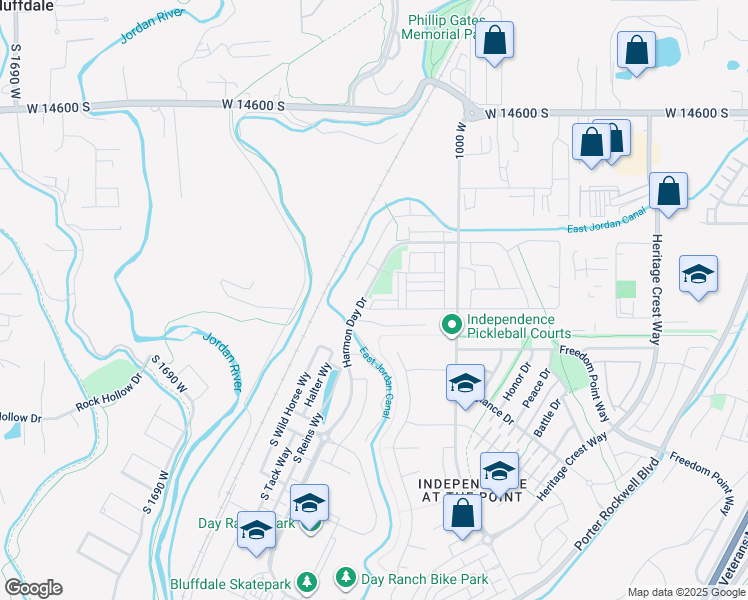 map of restaurants, bars, coffee shops, grocery stores, and more near Emerald Pools Lane in Bluffdale