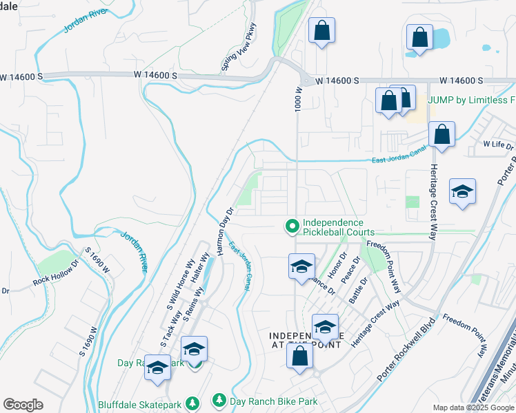 map of restaurants, bars, coffee shops, grocery stores, and more near 14911 South Thunder Horse Lane in Bluffdale
