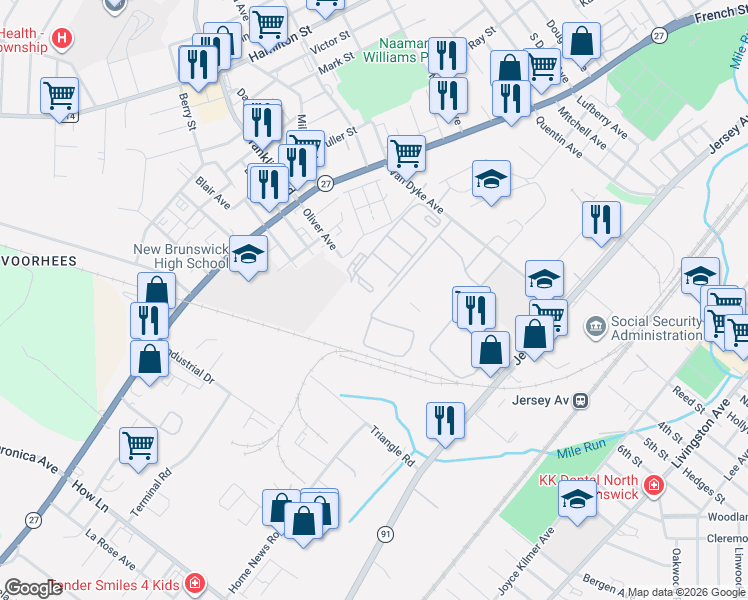 map of restaurants, bars, coffee shops, grocery stores, and more near 1236 Edpas Road in New Brunswick