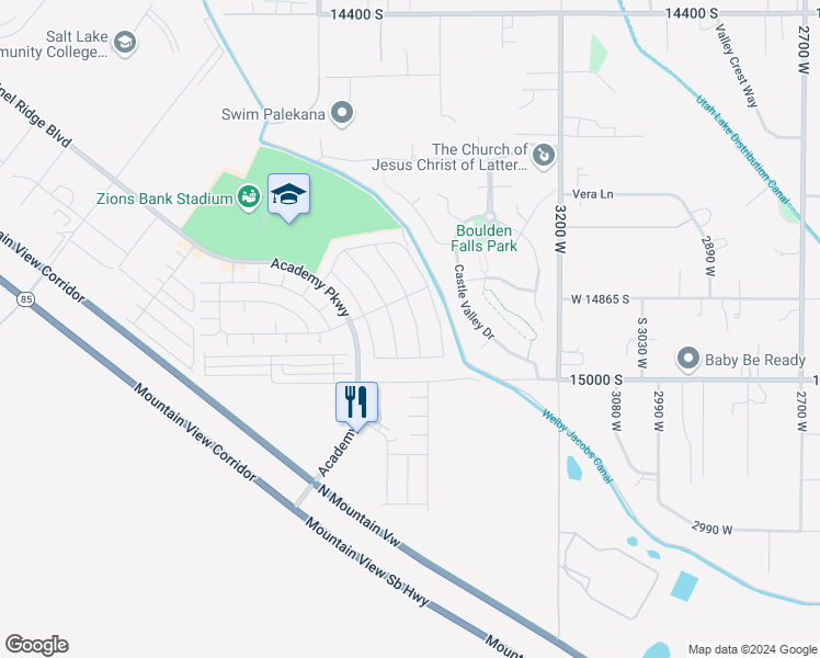 map of restaurants, bars, coffee shops, grocery stores, and more near 14918 Pelé Lane in Herriman