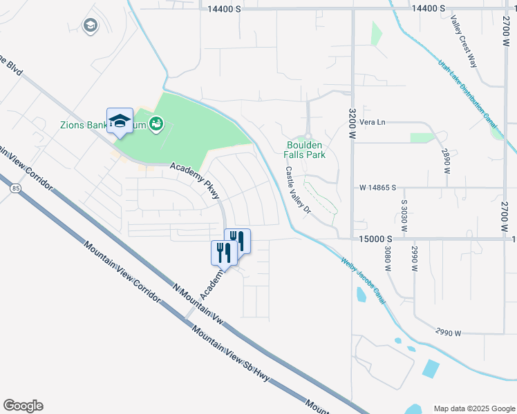 map of restaurants, bars, coffee shops, grocery stores, and more near 14918 Pelé Lane in Herriman