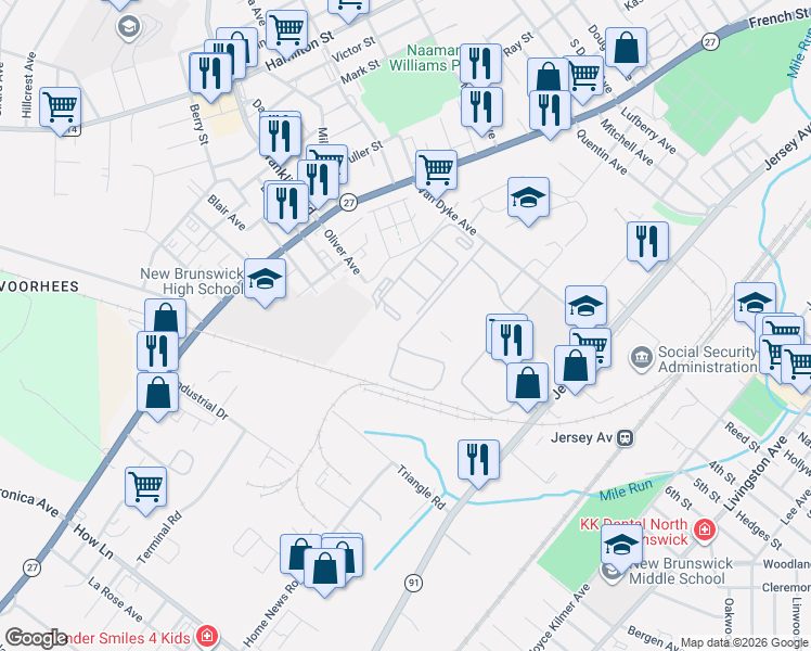 map of restaurants, bars, coffee shops, grocery stores, and more near 1216 Edpas Road in New Brunswick