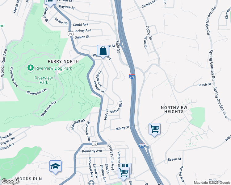 map of restaurants, bars, coffee shops, grocery stores, and more near 108 Watson Boulevard in Pittsburgh