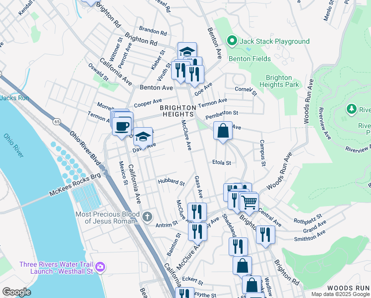 map of restaurants, bars, coffee shops, grocery stores, and more near 3552 McClure Avenue in Pittsburgh