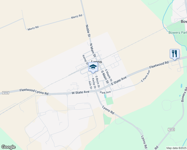 map of restaurants, bars, coffee shops, grocery stores, and more near in Lyons