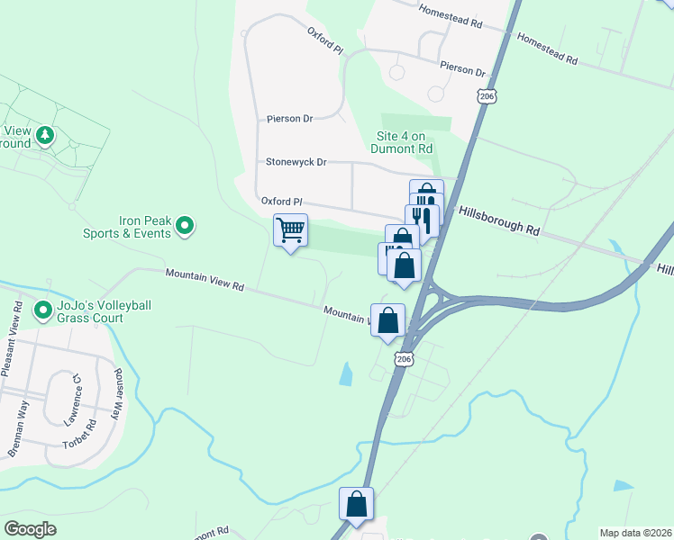 map of restaurants, bars, coffee shops, grocery stores, and more near 115 Mountain View Road in Somerset County