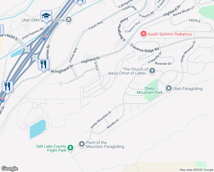 map of restaurants, bars, coffee shops, grocery stores, and more near 14917 South Treseder Street in Draper