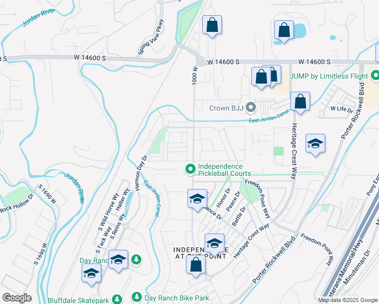 map of restaurants, bars, coffee shops, grocery stores, and more near 14917 Hidden Falls Way in Bluffdale