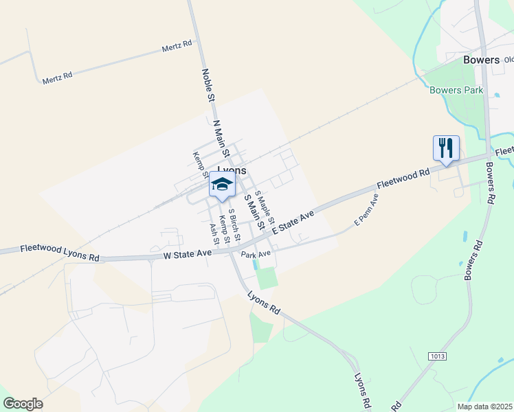 map of restaurants, bars, coffee shops, grocery stores, and more near 112 North Main Street in Mertztown