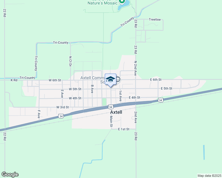map of restaurants, bars, coffee shops, grocery stores, and more near 500 Main Street in Axtell
