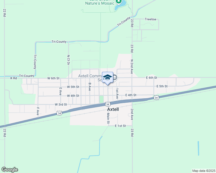map of restaurants, bars, coffee shops, grocery stores, and more near 500 Main Street in Axtell