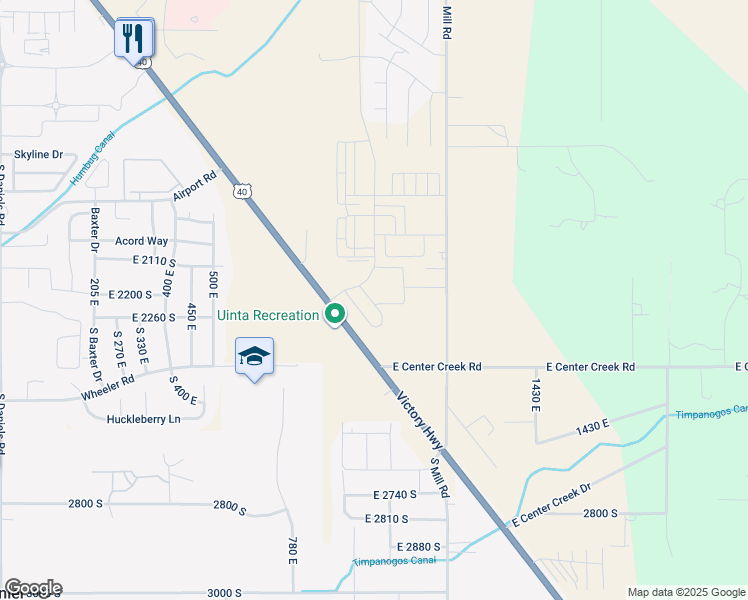 map of restaurants, bars, coffee shops, grocery stores, and more near 991 East Ella Lane in Heber City